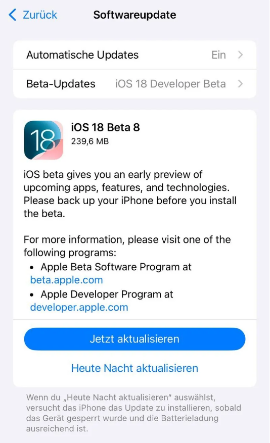 合水苹果手机维修分享苹果 iOS / iPadOS 18 开发者预览版 Beta 8 发布 